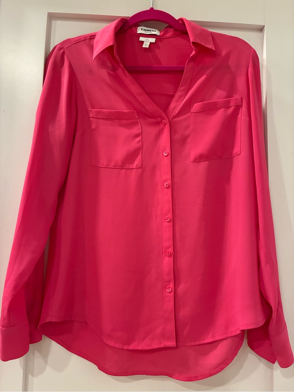 Express Vibrant Hot Pink Button-Down Collared Blouse